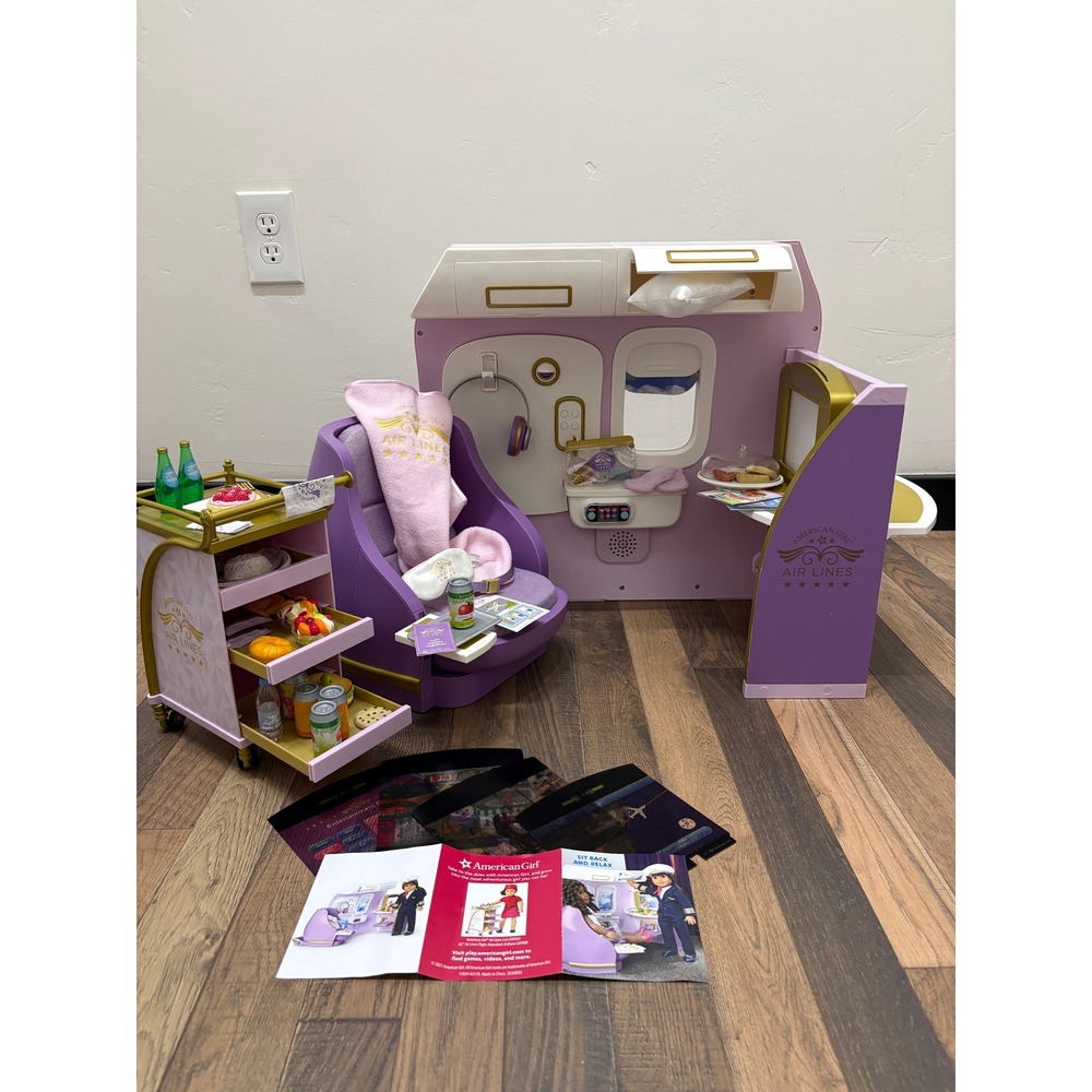 American Girl Air Lines Airplane‎ Playset Purple Gold Doll Accessories Food Cart